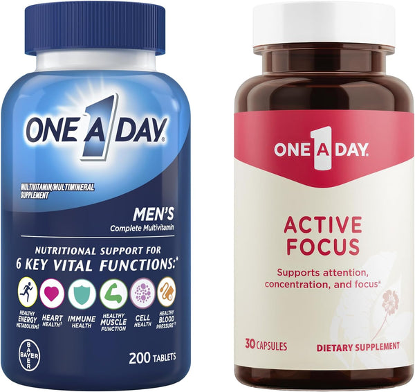 ONE a DAY Bundle Multivitamin for Men 200 Count Tablets Active Focus Supplement, 30 Capsules