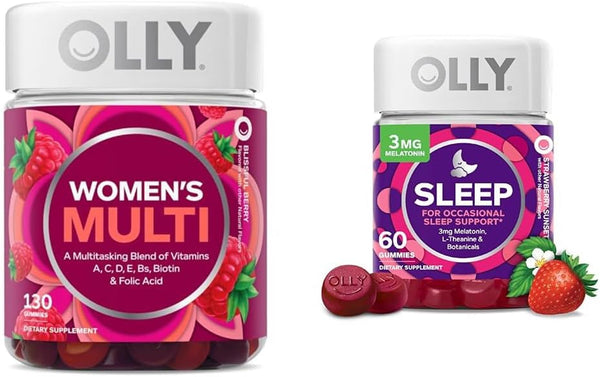 OLLY Women'S Multivitamin Gummy 65 Day Supply and Sleep Gummy 30 Day Supply Bundle