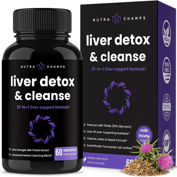 Liver Cleanse Detox & Repair Formula | 20+ Herbs: Milk Thistle Extract with Silymarin, Artichoke, Dandelion, Chicory Root Powder & More! | Premium Liver Support Pills Supplement, 60 Capsules