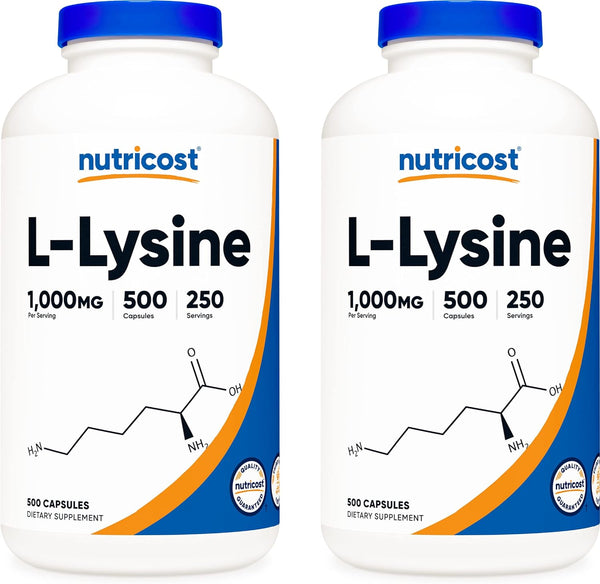 Nutricost L-Lysine 500Mg (1000Mg Serving), 500 Capsules (2 Bottles)