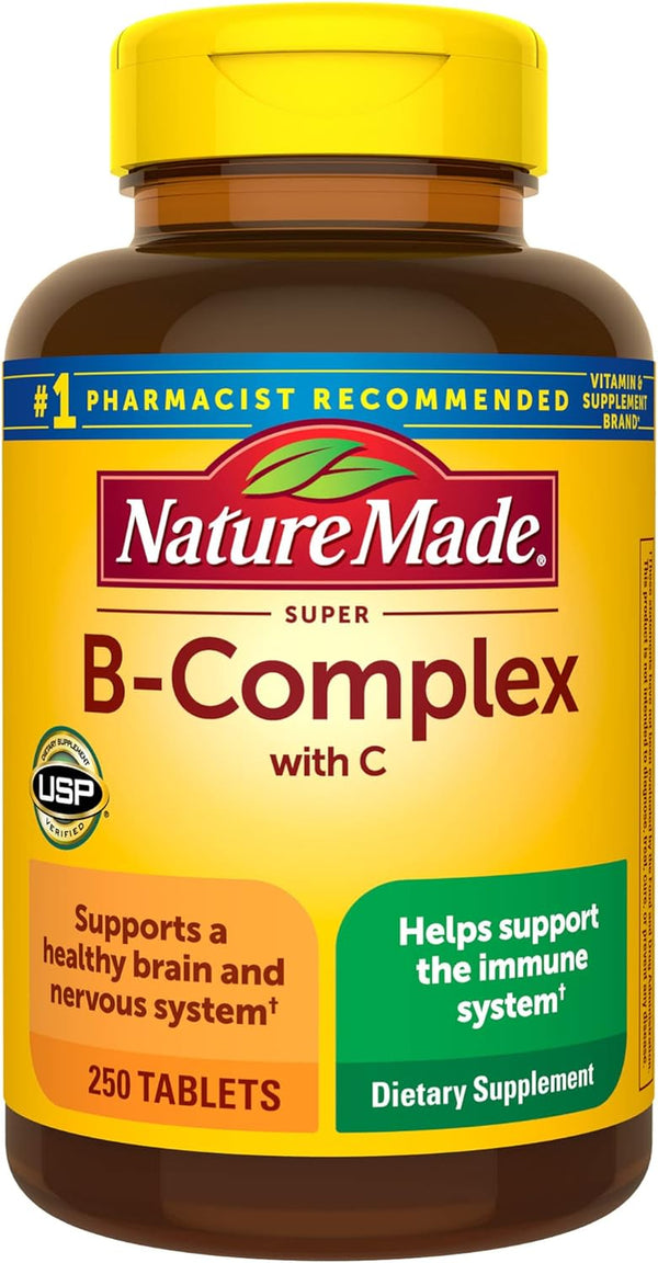 Nature Made Super B Complex with Vitamin C and Folic Acid, Dietary Supplement for Immune Support, 250 Tablets, 250 Day Supply