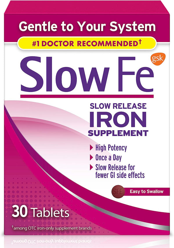 Slow Fe 45Mg Iron Supplement for Iron Deficiency, Slow Release, High Potency, Easy to Swallow Tablets - 30 Count