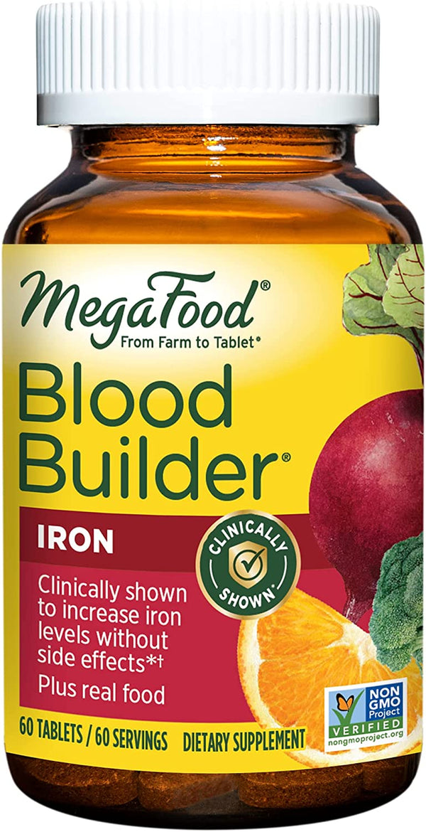 Megafood Blood Builder - Iron Supplement Clinically Shown to Increase Iron Levels without Side Effects - Iron Supplement for Women with Vitamin C, Vitamin B12 and Folic Acid - Vegan - 60 Tabs