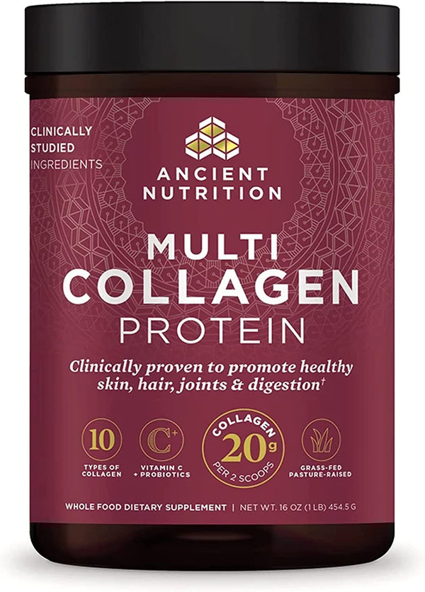 Ancient Nutrition Collagen Powder Protein with Probiotics, Unflavored Multi Collagen Protein with Vitamin C, 45 Servings, Hydrolyzed Collagen Peptides Supports Skin and Nails, Gut Health, 16Oz