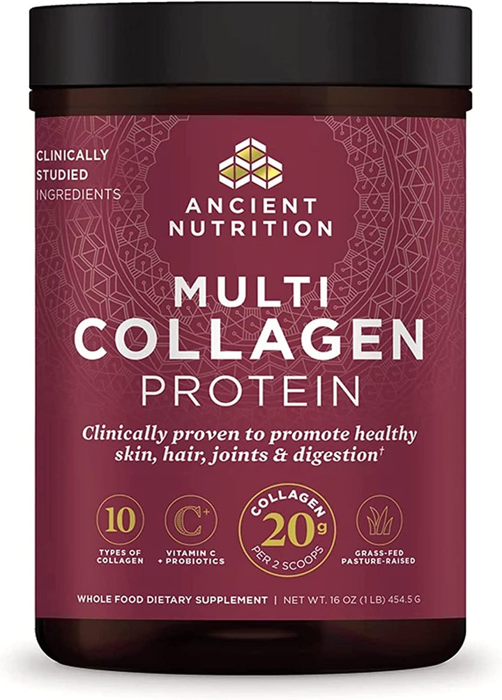 Ancient Nutrition Collagen Powder Protein, Multi Collagen Protein Powder, Strawberry Lemonade, 24 Servings, W/Vitamin C, Hydrolyzed Collagen Peptides for Skin, Nails, Gut Health and Joints, 9.65Oz