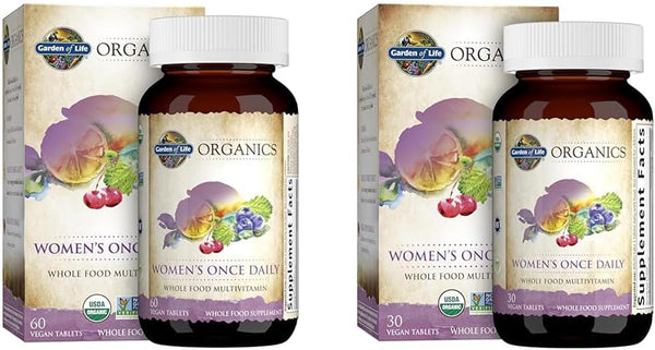 Garden of Life Organics Women'S Once Daily Multi 60 & 30 Tablets Whole Food Multi with Iron Biotin Vegan Organic Vitamin