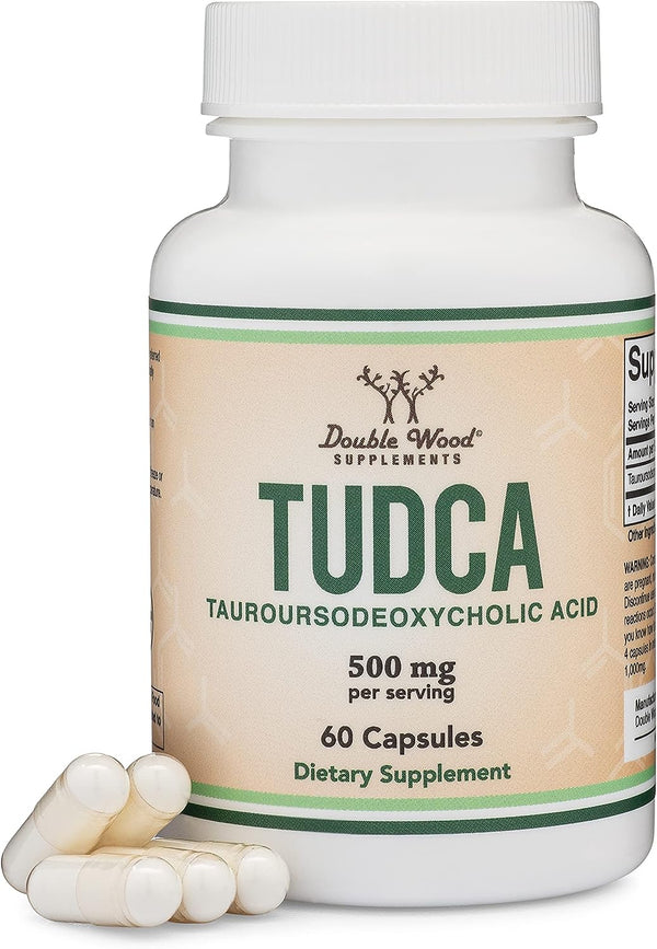 TUDCA Bile Salts Liver Support Supplement, 500Mg Servings, Liver and Gallbladder Cleanse Supplement (60 Capsules, 250Mg) Genuine Bile Acid TUDCA with Strong Bitter Taste by Double Wood