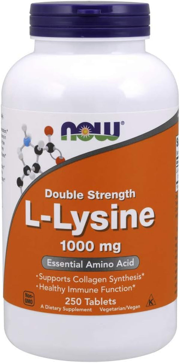 NOW Supplements, L-Lysine (L-Lysine Hydrochloride) 1,000 Mg, Double Strength, Amino Acid, 250 Tablets