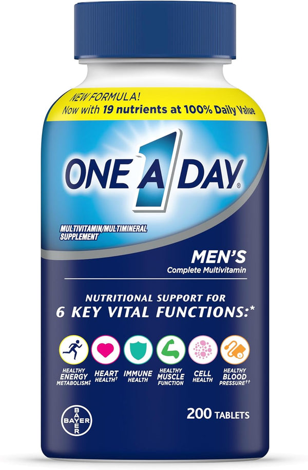 One a Day Men’S Multivitamin, Supplement Tablet with Vitamin A, Vitamin C, Vitamin D, Vitamin E and Zinc for Immune Health Support, B12, Calcium & More, 200 Count (Packaging May Vary), Pack of 1