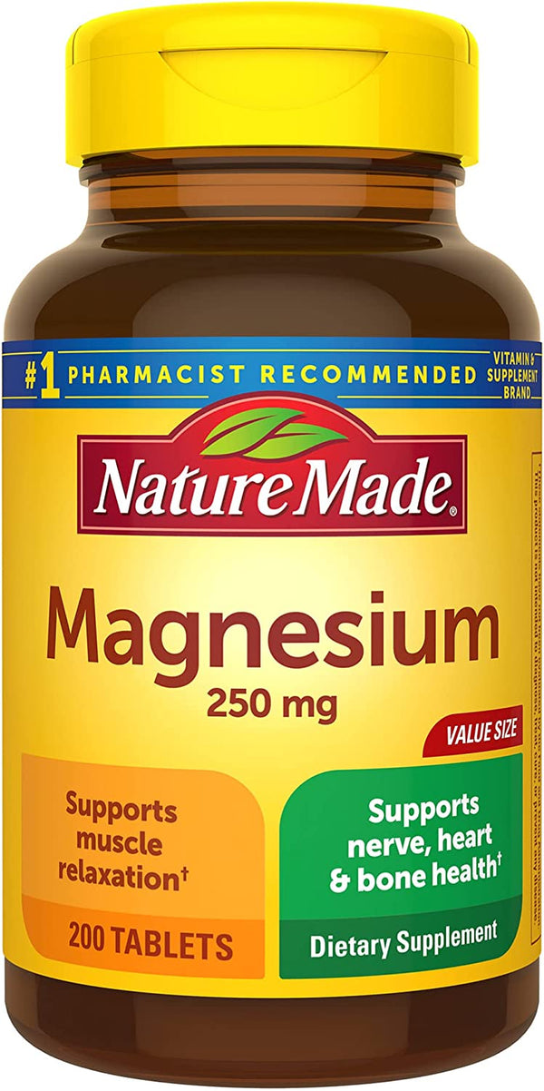 Nature Made Magnesium Oxide 250 Mg, Dietary Supplement for Muscle, Heart, Bone and Nerve Health Support, 200 Tablets, 200 Day Supply