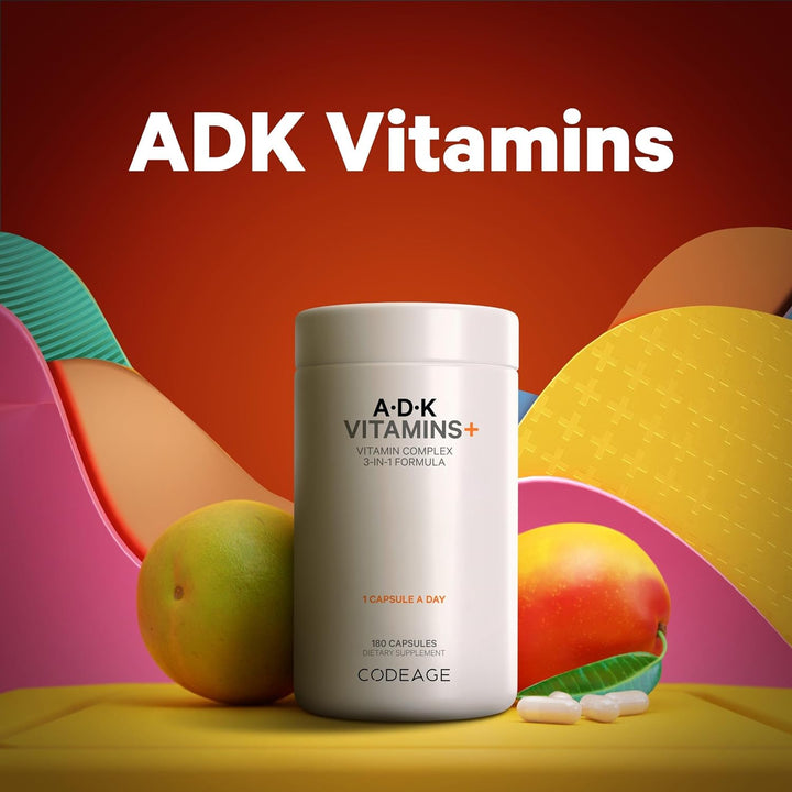 Codeage ADK Vitamin Supplement, Vitamin A, Vitamin D3 5000 IU Cholecalciferol, Vitamin K1 & K2 (MK4 & MK7), 6-Month Supply, Only One Daily Pill, Helps Support Immune Health, Bone & Heart, 2 Pack