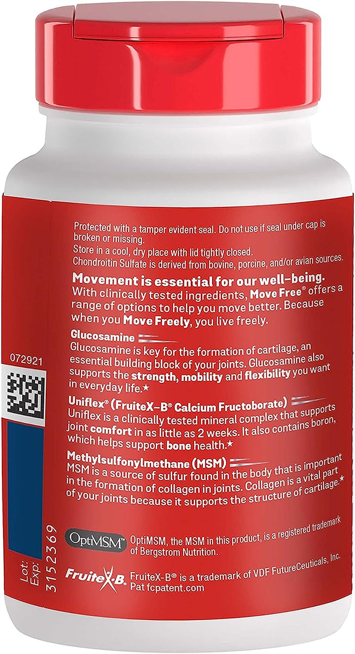 Move Free Advanced Glucosamine Chondroitin MSM Joint Support Supplement, Supports Mobility Comfort Strength Flexibility & Bone - 120 Tablets (40 Servings)*