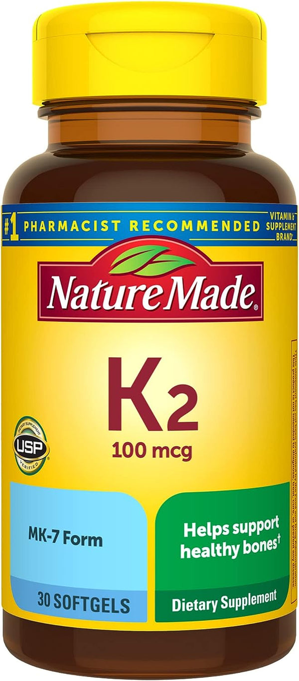 Nature Made Vitamin K2 100 Mcg, Healthy Bone Supplements, 30 Softgels, 30 Day Supply