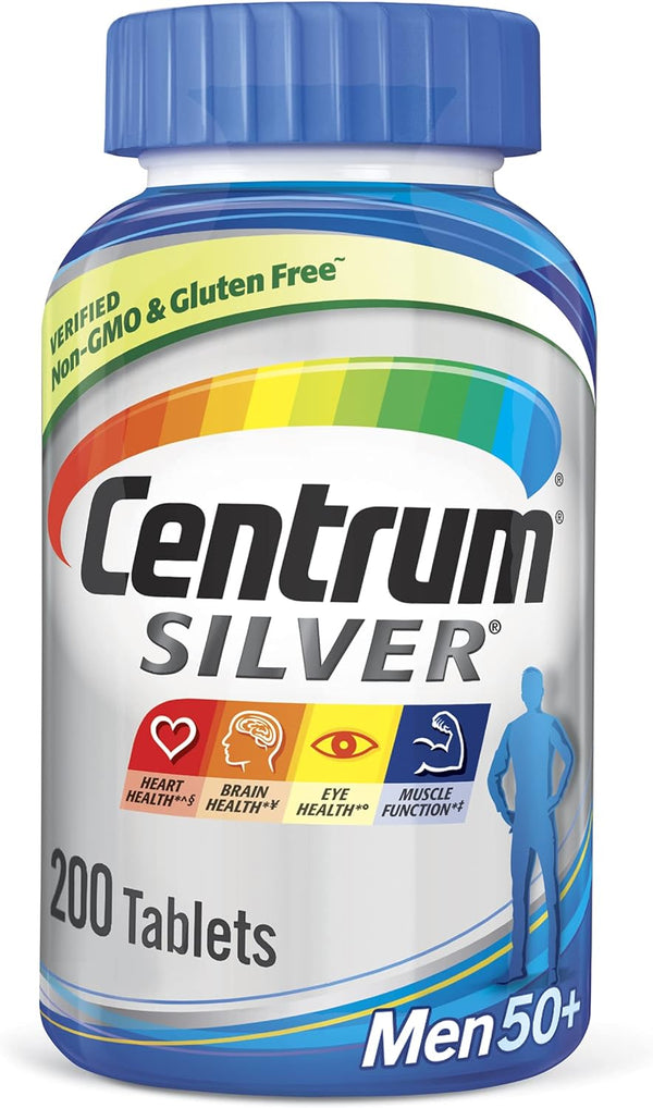 Centrum Silver Multivitamin for Men 50 Plus, Multivitamin/Multimineral Supplement with Vitamin D3, B Vitamins and Zinc, Gluten Free, Non-Gmo Ingredients - 200 Count