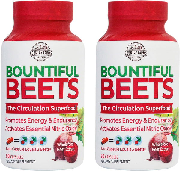 COUNTRY FARMS Bountiful Beets Root Capsules, Wholefood Beet Extract Superfood, Natural Nitric Oxide Booster, Supports Natural Energy, Circulation and Immune Support, 180 Count, 2 Pack