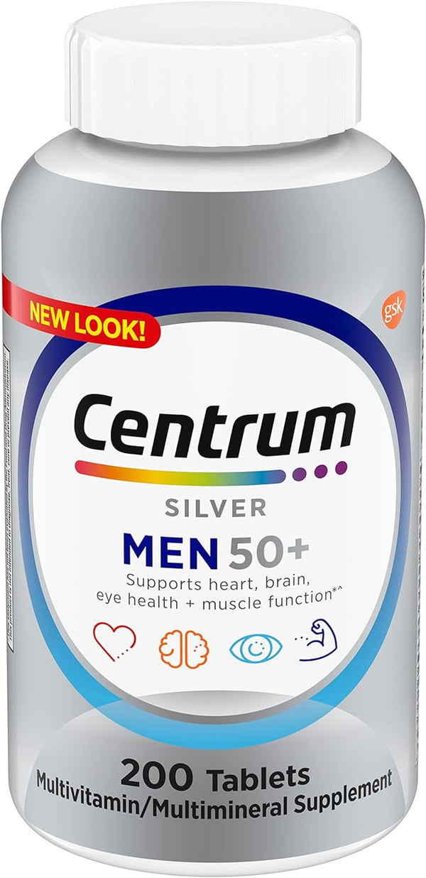 Centrum Silver Men'S 50+ Multivitamin with Vitamin D3, B-Vitamins, Zinc for Memory and Cognition - 200 Tablets