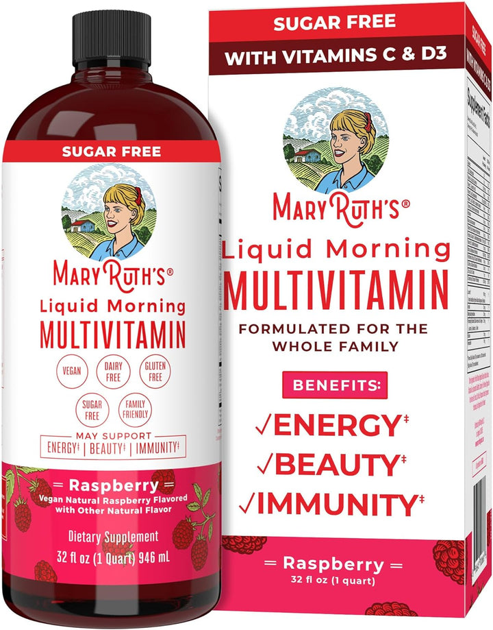 Maryruth'S Multivitamin for Women | Men & Kids | Vegan Liquid Vitamins & Minerals | Adults & Kids Multivitamins | Beauty & Energy Booster | Raspberry | No Added Sugar | 15.22 Fl Oz