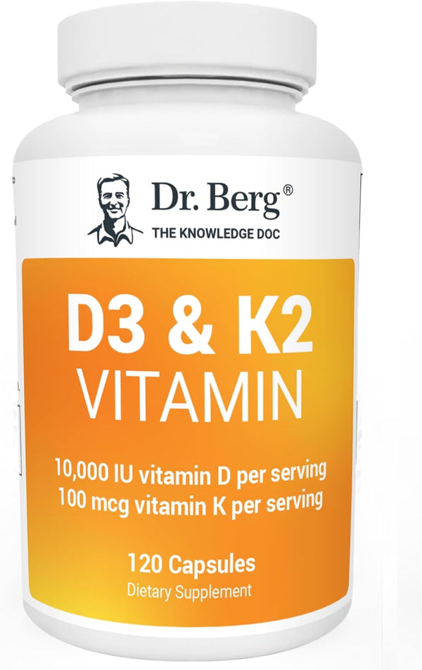 Dr. Berg'S Vitamin D3 K2 Supplement W/Mct Oil - Includes 10,000 IU of Vitamin D3, 100 Mcg MK7 Vitamin K2, Purified Bile Salts, Zinc & Magnesium for Ultimate Absorption - 120 Capsule