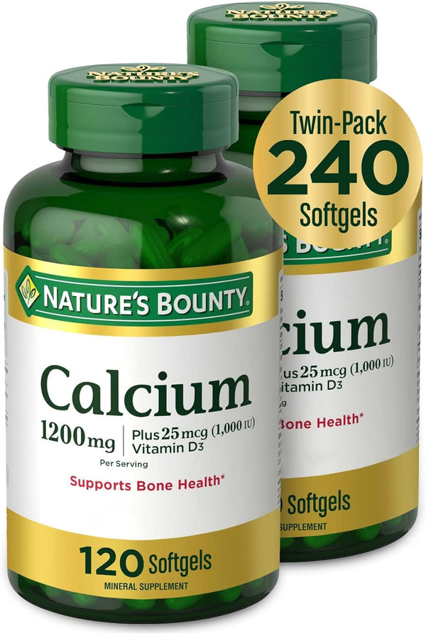 Nature'S Bounty Calcium plus 1000 IU Vitamin D3, Immune Support & Bone Health, Softgels, 120 Ct (2-Pack)