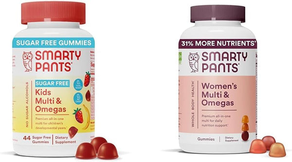Smartypants Kids Multivitamin Gummies, Sugar Free: Omega 3 (ALA), Vitamin D3, C, Vitamin B12, B6 & Women'S Multivitamin Gummies: Omega 3 Fish Oil (EPA/DHA), Methylfolate, Coq10