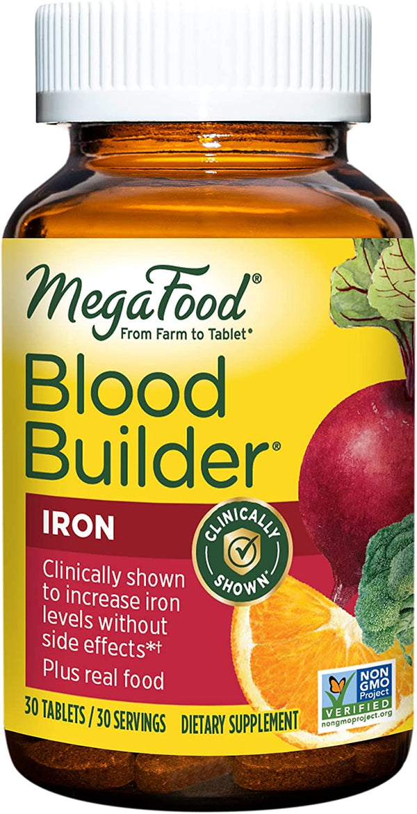 Megafood Blood Builder - Iron Supplement Clinically Shown to Increase Iron Levels without Side Effects - Iron Supplement for Women with Vitamin C, Vitamin B12 and Folic Acid - Vegan - 30 Tabs
