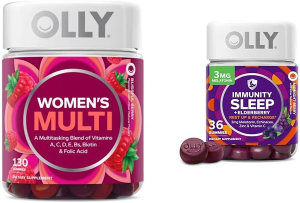 OLLY Women'S Multivitamin and Immunity Sleep Gummies with Elderberry, 130 Count and 36 Count