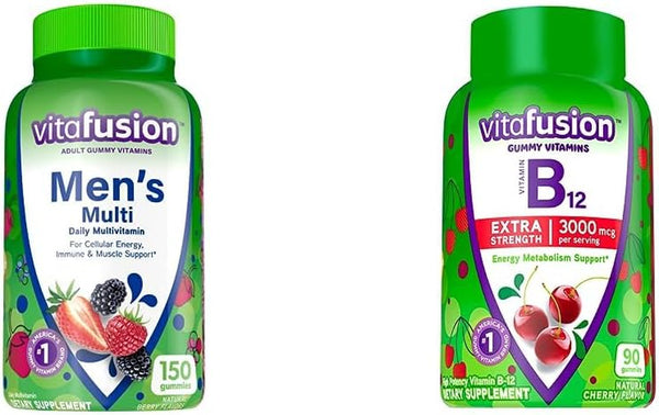 Vitafusion Adult Gummy Vitamins for Men (Berry Flavored) + Vitafusion Extra Strength Vitamin B12 Gummy Vitamins (Cherry Flavored)