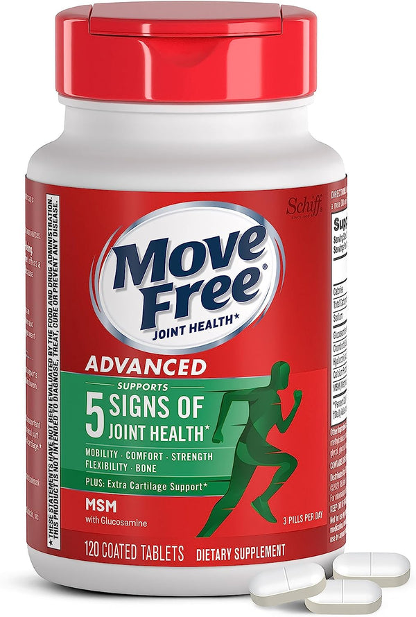 Move Free Advanced Glucosamine Chondroitin MSM Joint Support Supplement, Supports Mobility Comfort Strength Flexibility & Bone - 120 Tablets (40 Servings)*
