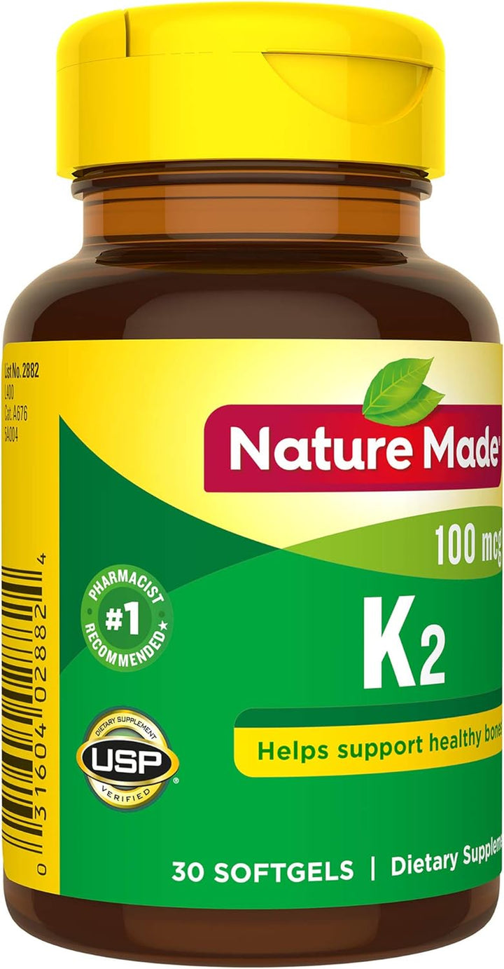 Nature Made Vitamin K2 100 Mcg, Healthy Bone Supplements, 30 Softgels, 30 Day Supply