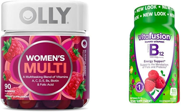 OLLY Women'S Multivitamin Gummy Vitamins, Vitafusion B12 Gummy Vitamins, 90 Count and 60 Count