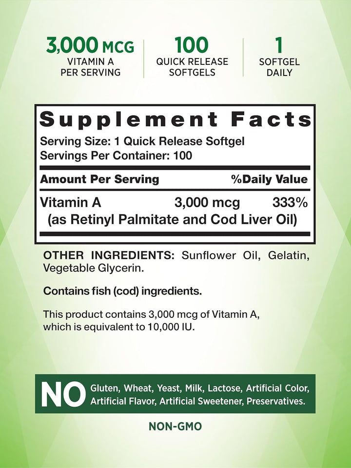 Vitamin a 10000 IU Softgels | 100 Count | Non-Gmo, Gluten Free Supplement | by Nature'S Truth