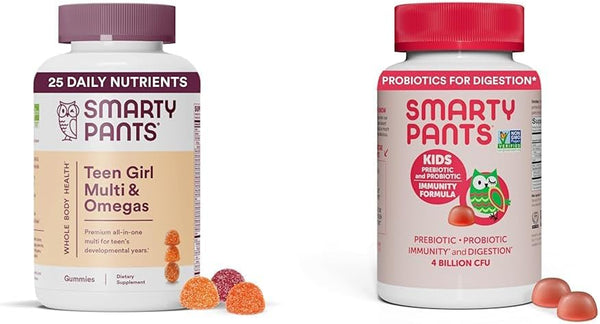Smartypants Teen Girl Multivitamin Gummies: Omega 3 Fish Oil (EPA/DHA), Vitamin D3, C, Vitamin B12 & Kids Probiotic Immunity Gummies: Prebiotics & Probiotics for Digestive Health