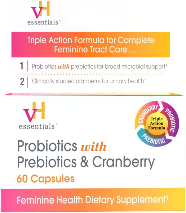 Vh Essentials Probiotics with Prebiotics and Cranberry Feminine Health Supplement - 60 Capsules