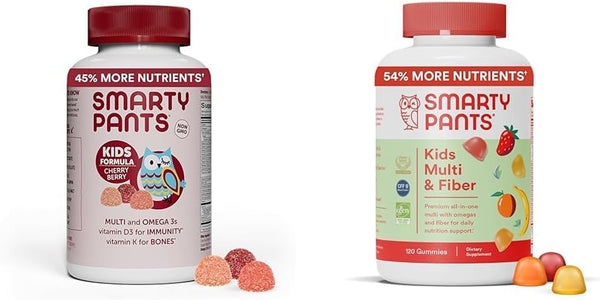 Smartypants Kids Multivitamin Gummies Bundle: Omega 3 Fish Oil, Vitamins D3 C B12 B6 a K Zinc, Fiber, Immune Support, 3 Fruit Flavors, 240 Count