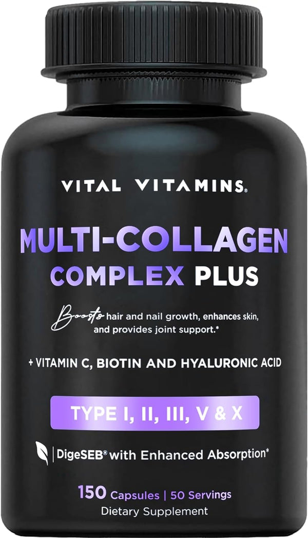 Vital Vitamins Multi Collagen plus - Biotin, Hyaluronic Acid, Vitamin C - Collagen for Women & Men - Hair Growth Support Supplement - Skin, Nails Beauty Complex - 150 Pills
