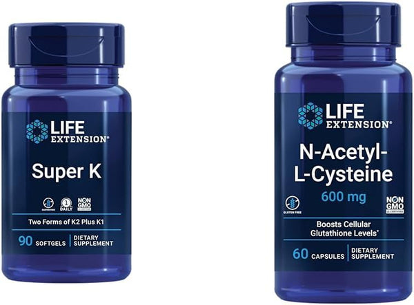 Life Extension Super K, Vitamin K1, Vitamin K2 Mk-7, Vitamin K2 Mk-4 & N-Acetyl-L-Cysteine (NAC), Immune, Respiratory