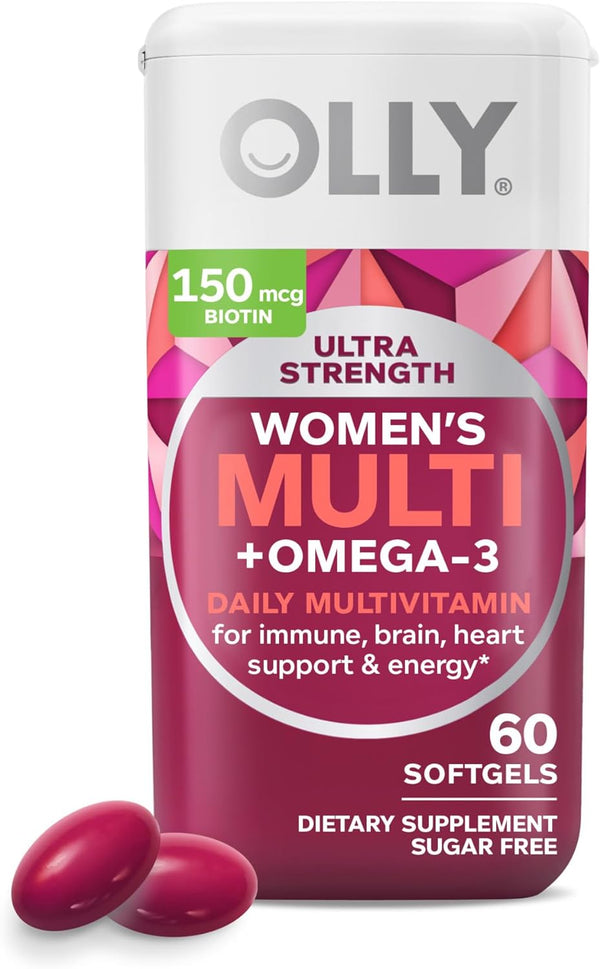 OLLY Ultra Women'S Multi Softgels, Overall Health and Immune Support, Omega-3S, Iron, Vitamins A, D, C, E, B12, Daily Multivitamin, 30 Day Supply - 60 Count