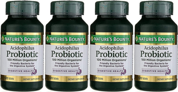 Nature'S Bounty Probiotics Dietary Supplement, Supports Digestive and Intestinal Health, Probiotic Acidophilus, 120 Tablets, Pack of 4