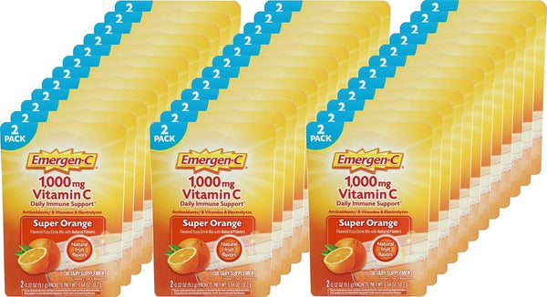 Emergen-C 1000Mg Vitamin C Powder, with Antioxidants, B Vitamins and Electrolytes, Immunity Supplements for Immune Support, Fizzy Drink Mix, Super Orange Flavor - 2 Count Pack of 36 = 72 Count