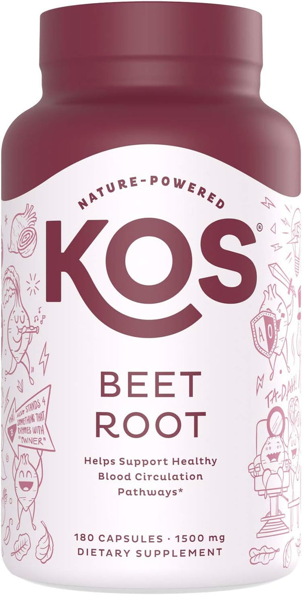 KOS Organic Beet Root Capsules 1500Mg - Natural Nitric Oxide Booster Superfood Powder - Supports Healthy & Active Lifestyle - 180 Capsules