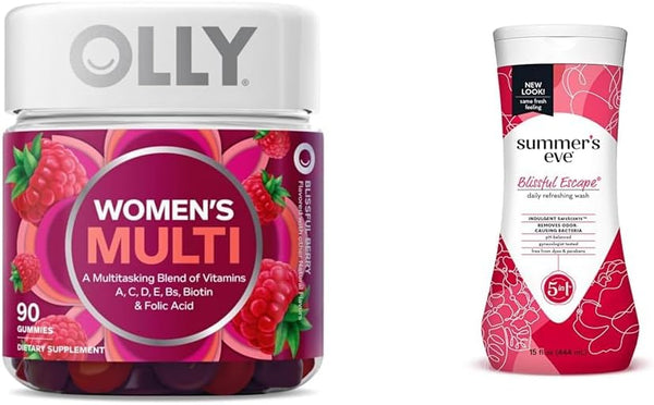 OLLY Women'S Multivitamin Gummy Vitamins A, C, D, E and Calcium, 90 Count and Summer'S Eve Blissful Escape Feminine Body Wash, 15 Fl Oz