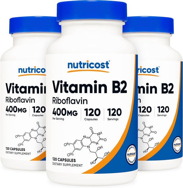 Nutricost Vitamin B2 (Riboflavin) 400Mg, 120 Capsules (3 Bottles)