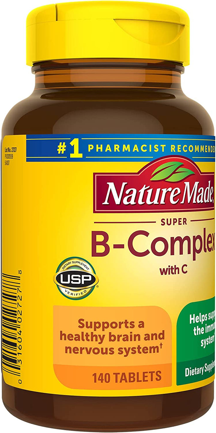 Nature Made Super B Complex with Vitamin C and Folic Acid, Dietary Supplement for Immune Support, 140 Tablets, 140 Day Supply