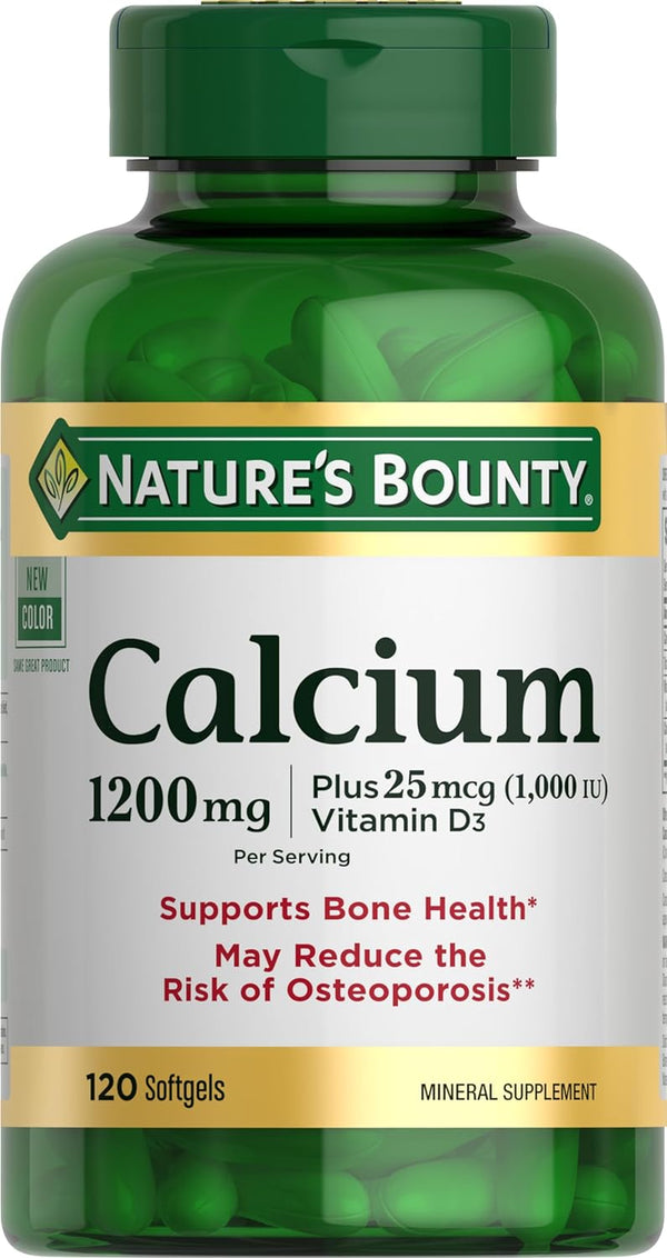 Nature'S Bounty Calcium Carbonate & Vitamin D, Supports Immune Health & Bone Health, 1200Mg Calcium & 1000IU Vitamin D3, 120 Softgels
