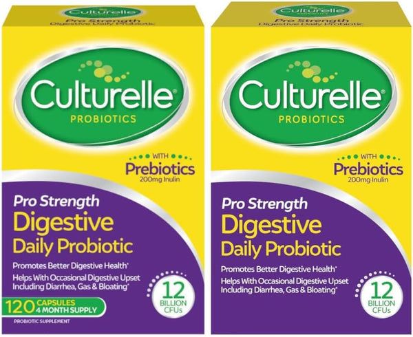 Culturelle Pro Strength Daily Probiotic, Digestive Capsules, Naturally Sourced Probiotic Strain Proven to Support Digestive & Immune Health, Gluten & Soy Free, 4 Month Supply, 60 Count (Pack of 2)