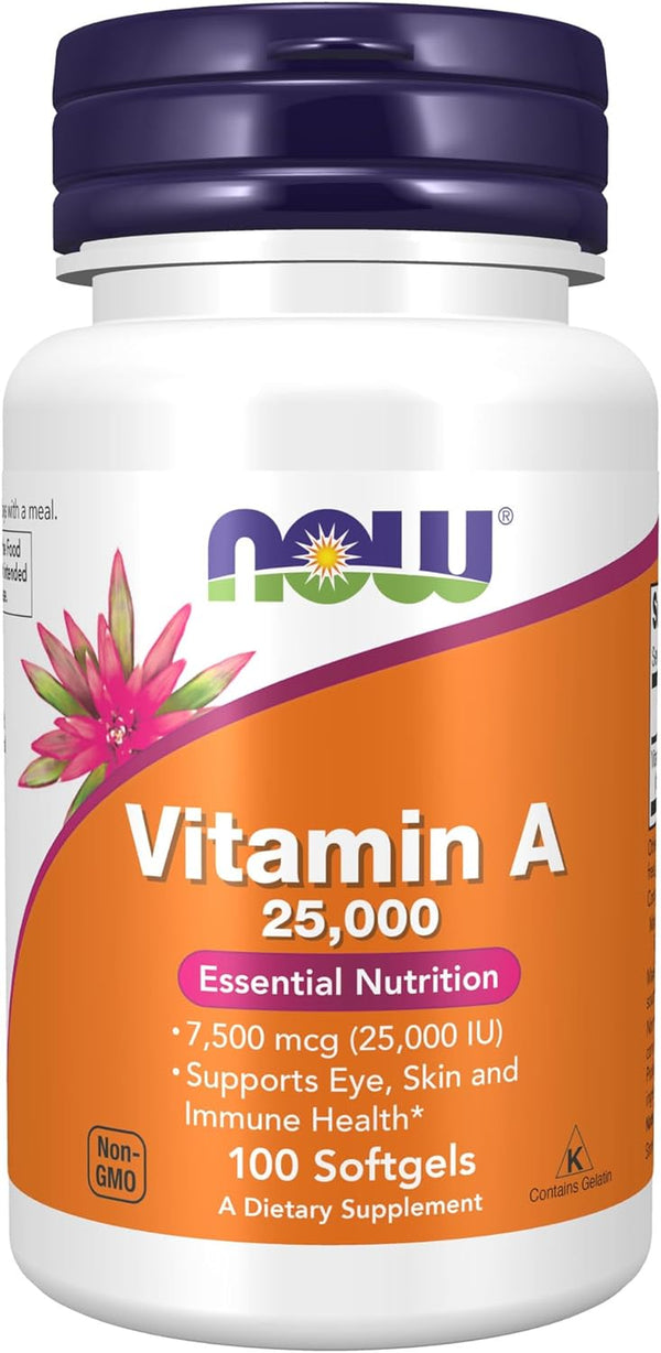 NOW Supplements, Vitamin a (Fish Liver Oil) 25,000 IU, Essential Nutrition, 100 Softgels