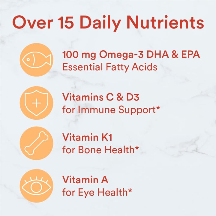Smartypants Kids Multivitamin Gummies: Omega 3 Fish Oil (EPA/DHA), Vitamin D3, C, Vitamin B12, B6, Vitamin A, K & Zinc for Immune Support, Gluten Free, Three Fruit Flavors, 120 Count (30 Day Supply)