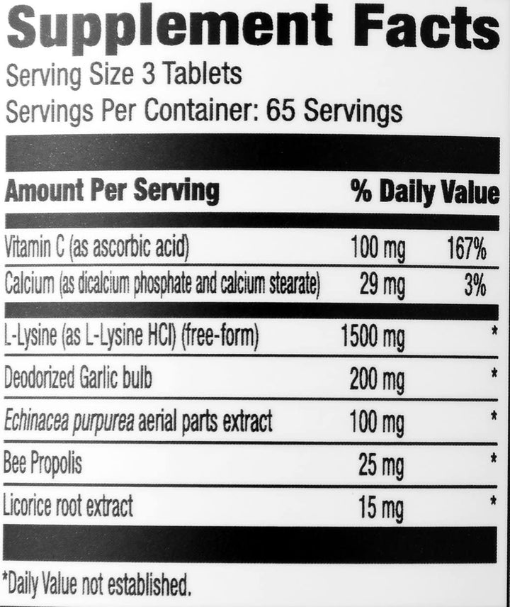 Amazon Elements Lysine Complex with Vitamin C (1500 Mg L-Lysine with 100 Mg Vitamin C per Serving - 3 Tablets), Supports Immune Health, Vegetarian, 195 Count (Packaging May Vary)