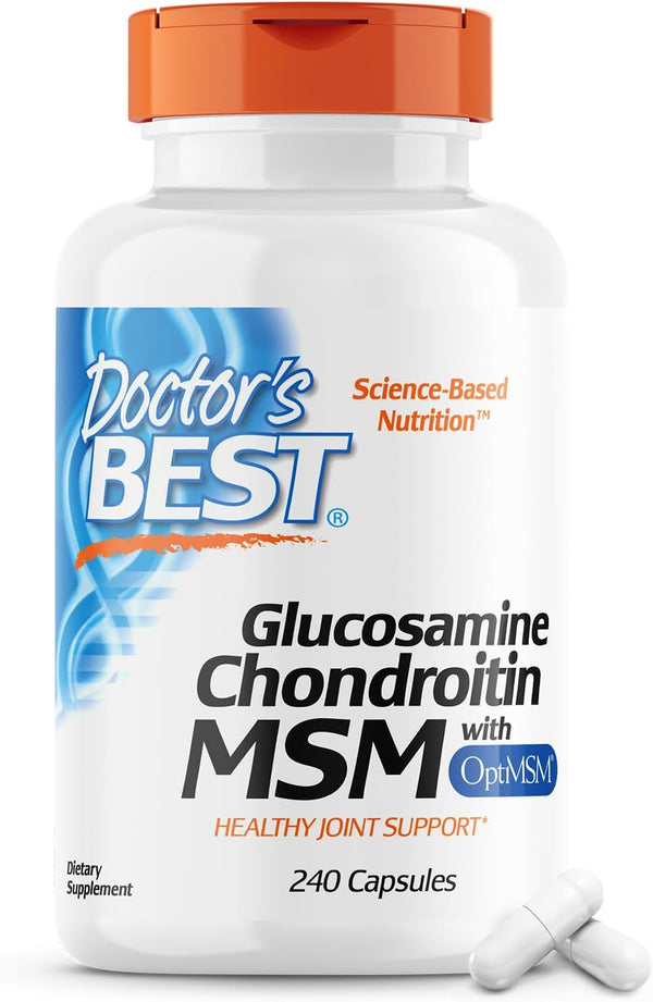 Doctor'S Best Glucosamine Chondroitin Msm with Optimsm Capsules, Supports Healthy Joint Structure, Function & Comfort, Non-Gmo, Gluten Free, Soy Free, 240 Count (Pack of 1)
