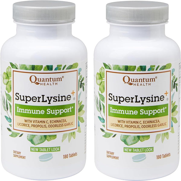Superlysine+ Advanced Formula Immune Support Supplement Lysine 1500 Mg, Vitamin C Echinacea Licorice Bee Propolis & Odorless Garlic - 180 Tablets (Pack of 2)